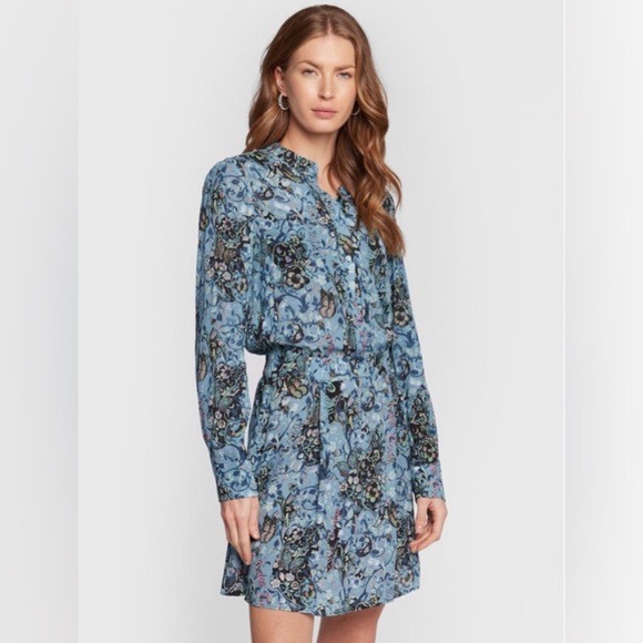 ZADIG & VOLTAIRE Refla Bohemian Patch Mini Dress New Size XS Floral Blue - Picture 1 of 13